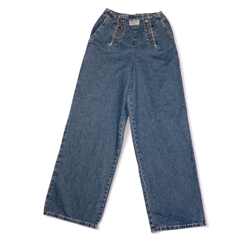 90’s Stevenson Aero Brand Overall Co Wide Leg Sailor Jeans Corset Back Tie